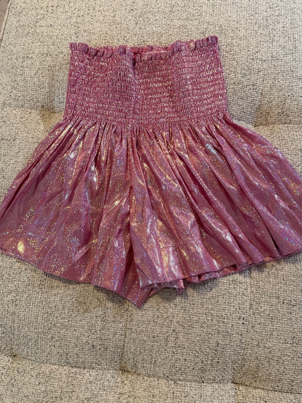 Queen of Sparkles Shimmery Pink Smocked Waist Shorts sz small nwot